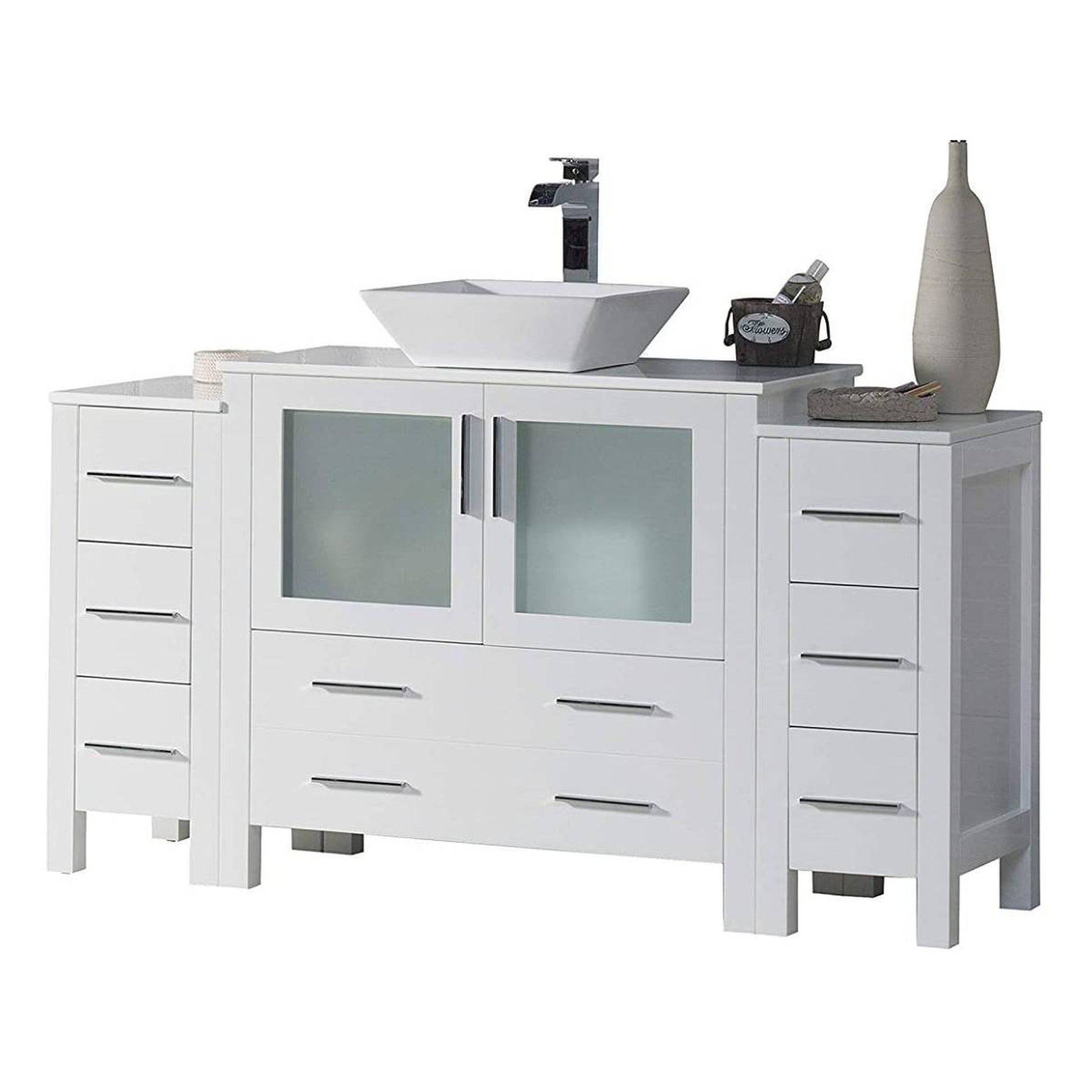 Blossom Sydney 60" White Freestanding Vanity Set With Ceramic Vessel Single Sink and Side Cabinet