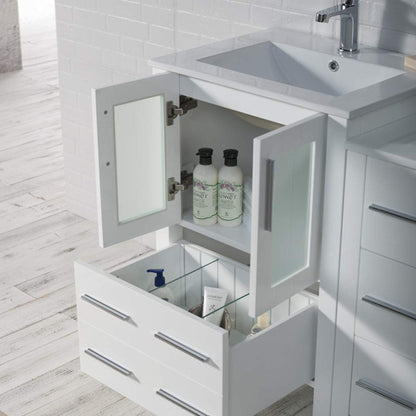 Blossom Sydney 60" White Freestanding Vanity Set With Integrated Double Sink Ceramic Top, Mirror and Side Cabinet