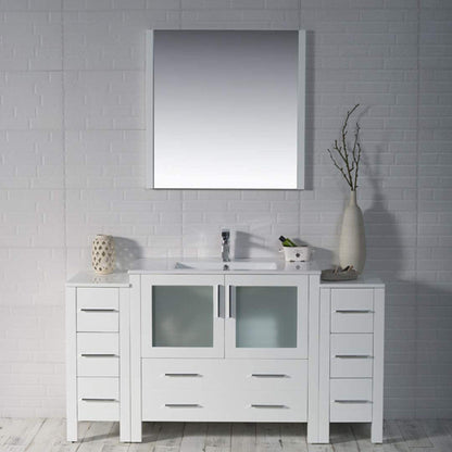 Blossom Sydney 60" White Freestanding Vanity Set With Integrated Double Sink Ceramic Top and Two Side Cabinet
