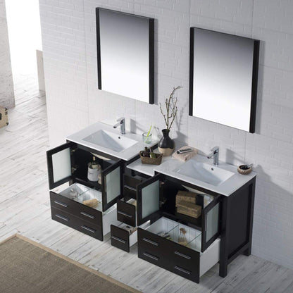 Blossom Sydney 72 Espresso Freestanding Vanity Set With Ceramic Top, Integrated Single Sink and Mirror