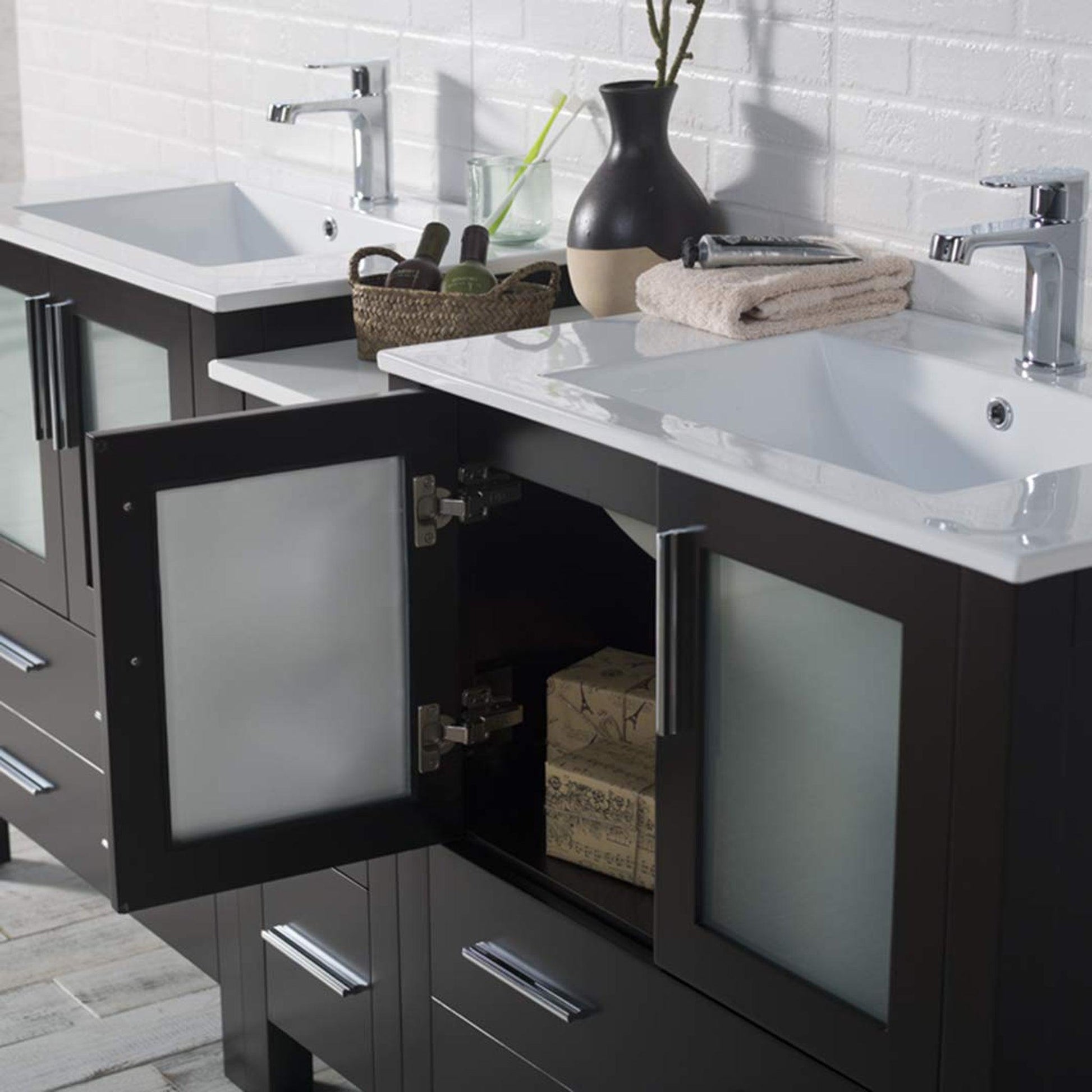 Blossom Sydney 72 Espresso Freestanding Vanity Set With Ceramic Top and Integrated Single Sink