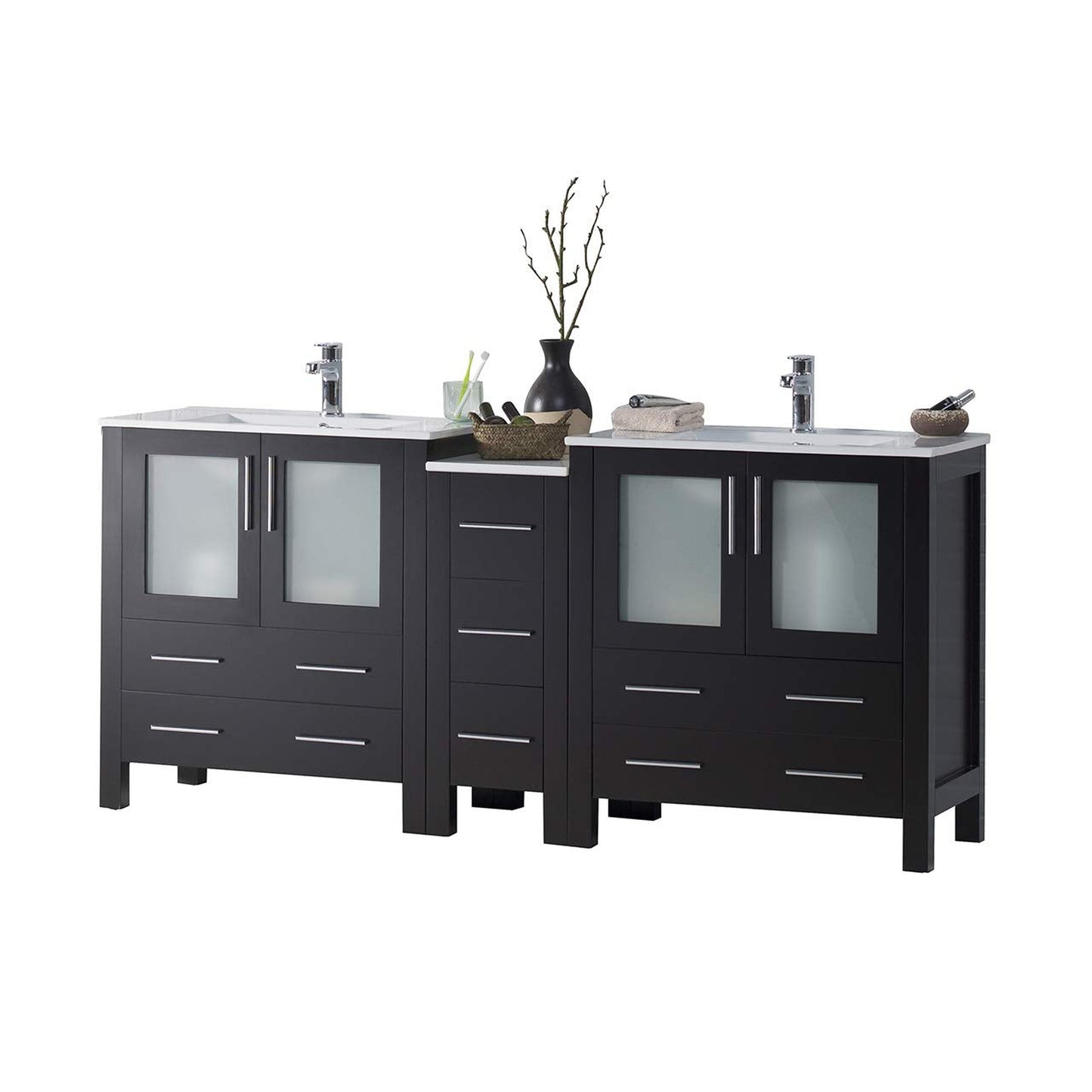 Blossom Sydney 72 Espresso Freestanding Vanity Set With Ceramic Top and Integrated Single Sink