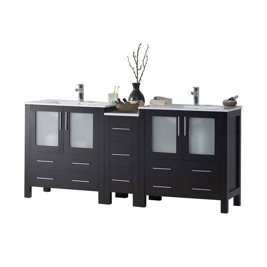 Blossom Sydney 72 Espresso Freestanding Vanity Set With Ceramic Top and Integrated Single Sink