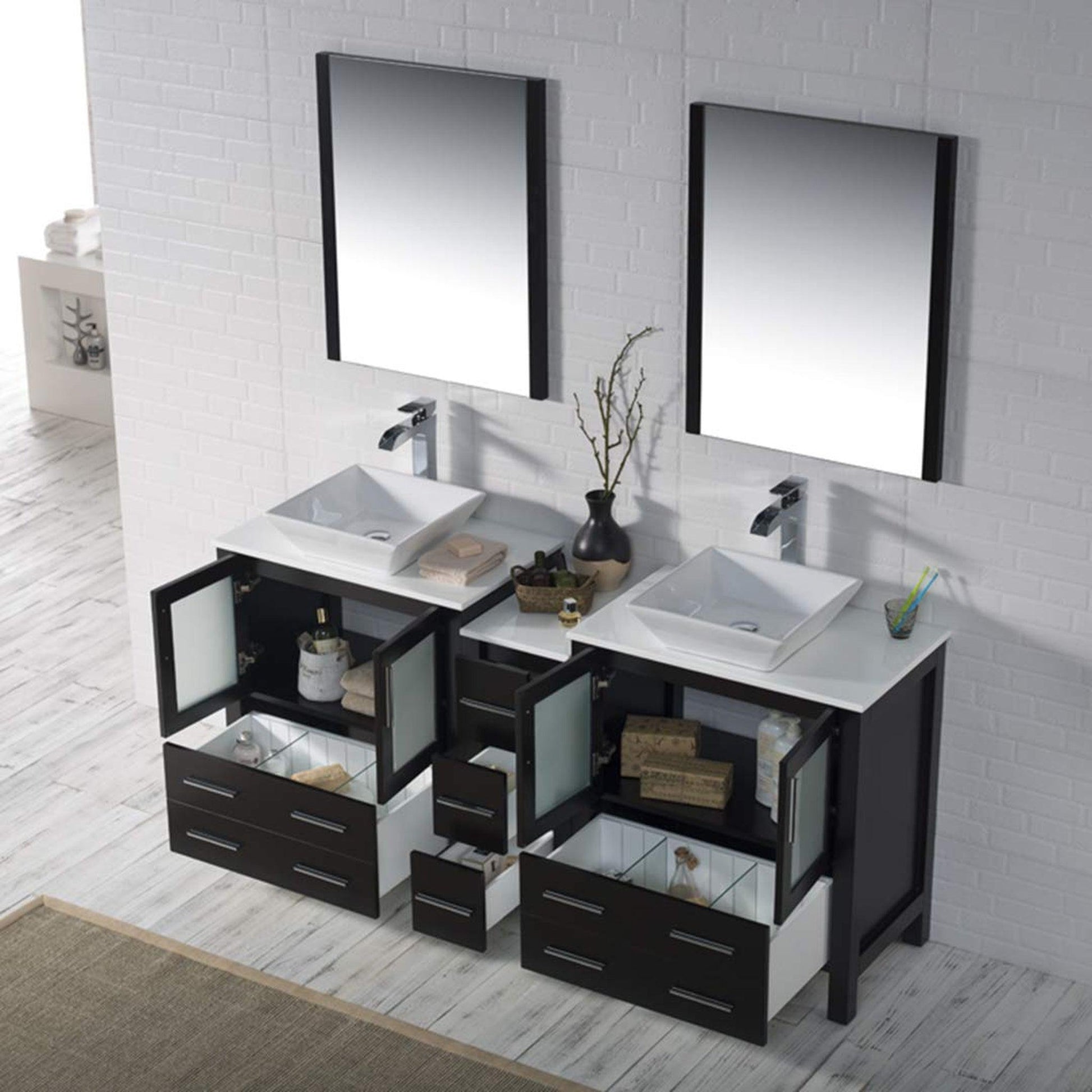 Blossom Sydney 72 Espresso Freestanding Vanity Set With Ceramic Vessel Single Sink and Mirror