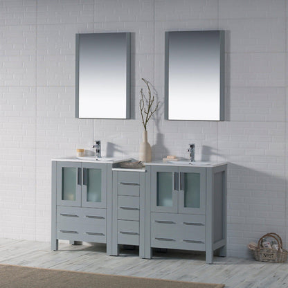 Blossom Sydney 72 Metal Gray Freestanding Vanity Set With Ceramic Top, Integrated Single Sink and Mirror