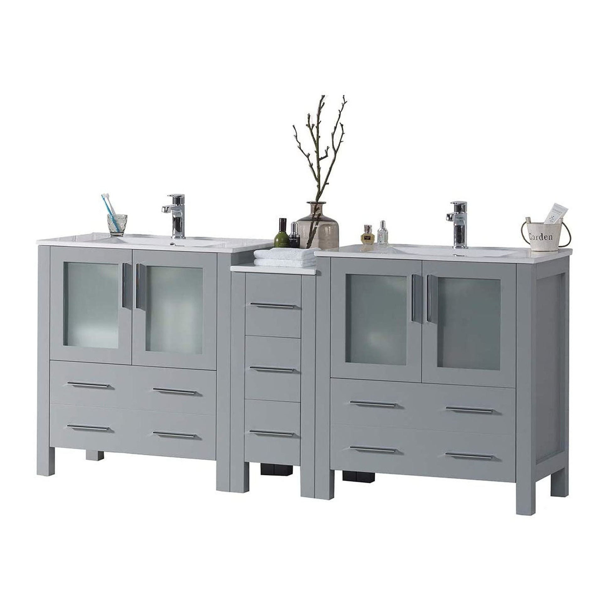 Blossom Sydney 72 Metal Gray Freestanding Vanity Set With Ceramic Top and Integrated Single Sink