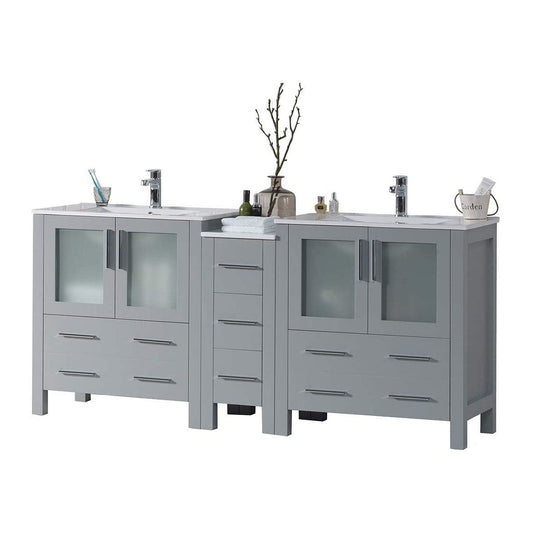 Blossom Sydney 72 Metal Gray Freestanding Vanity Set With Ceramic Top and Integrated Single Sink