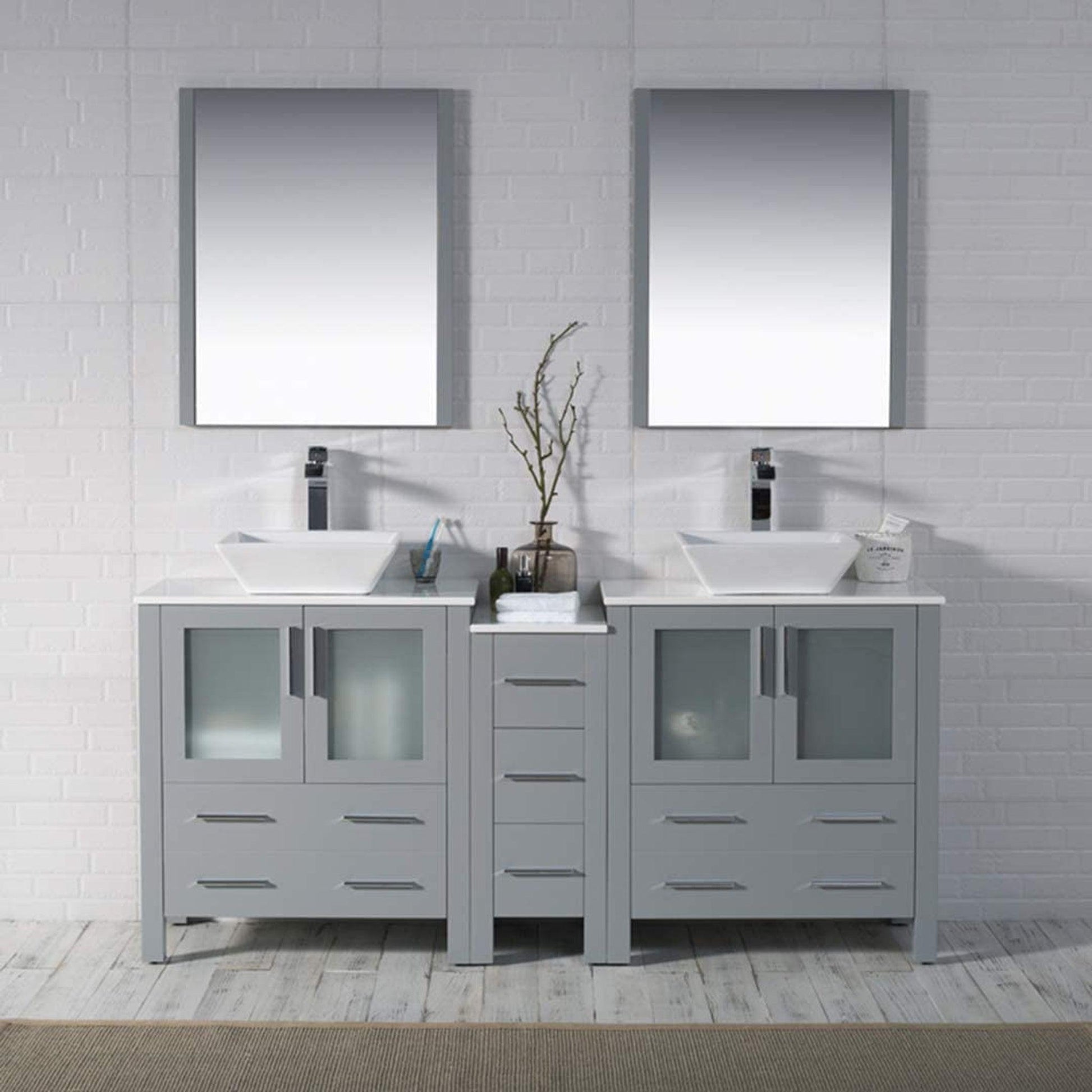 Blossom Sydney 72 Metal Gray Freestanding Vanity Set With Ceramic Vessel Single Sink