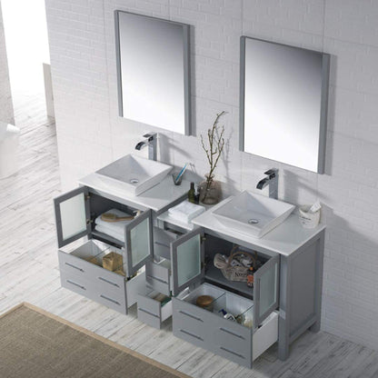 Blossom Sydney 72 Metal Gray Freestanding Vanity Set With Ceramic Vessel Single Sink and Mirror