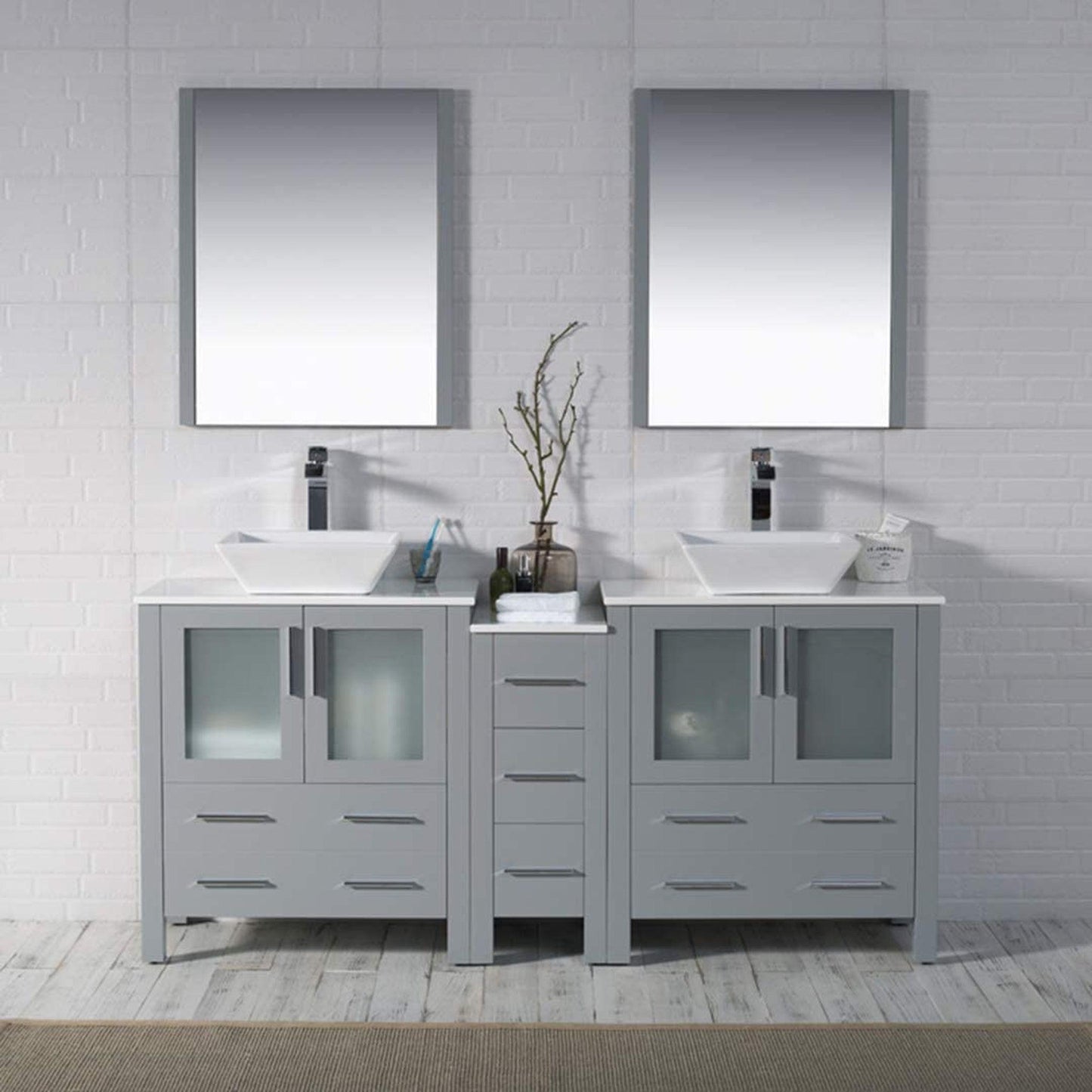 Blossom Sydney 72 Metal Gray Freestanding Vanity Set With Ceramic Vessel Single Sink and Mirror