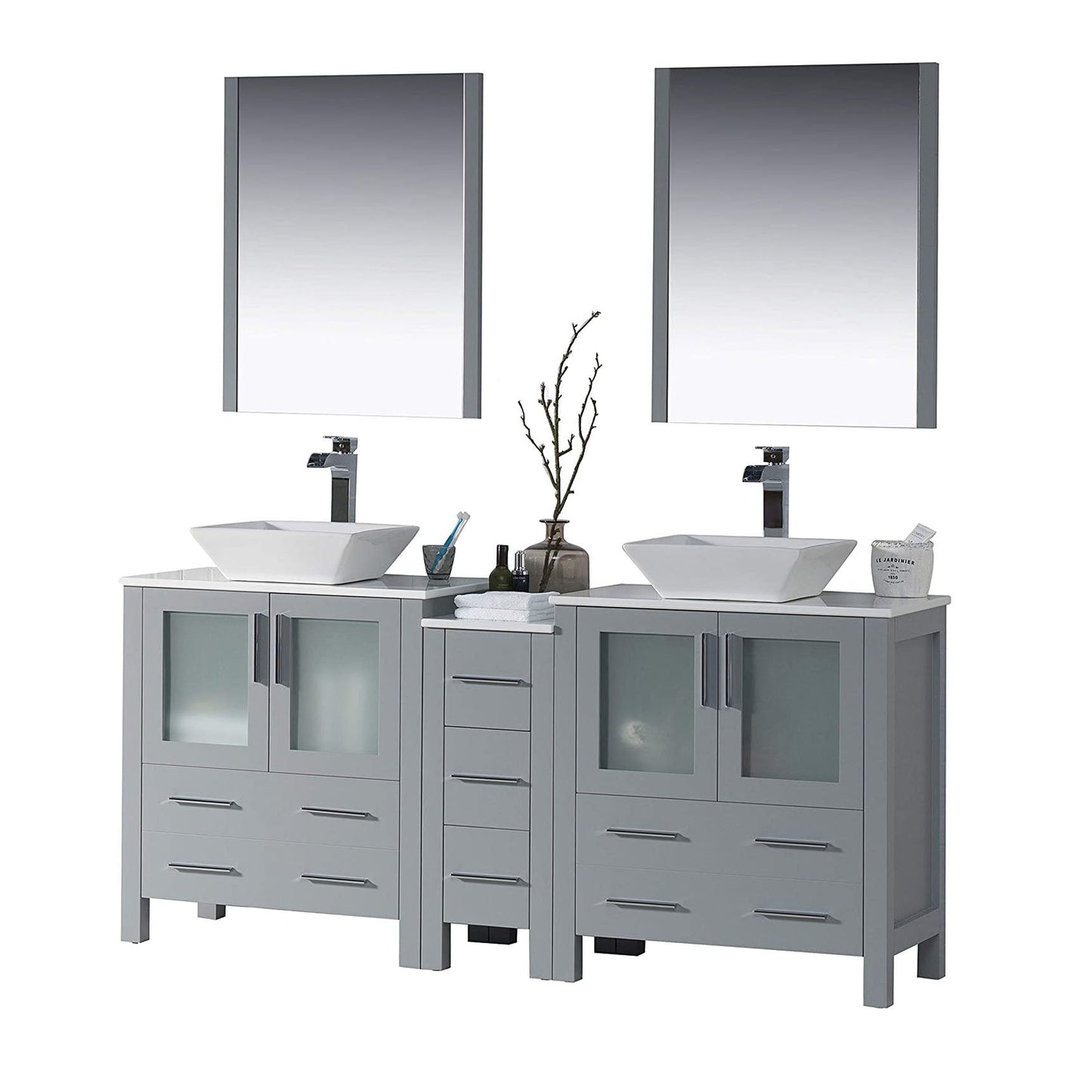 Blossom Sydney 72 Metal Gray Freestanding Vanity Set With Ceramic Vessel Single Sink and Mirror