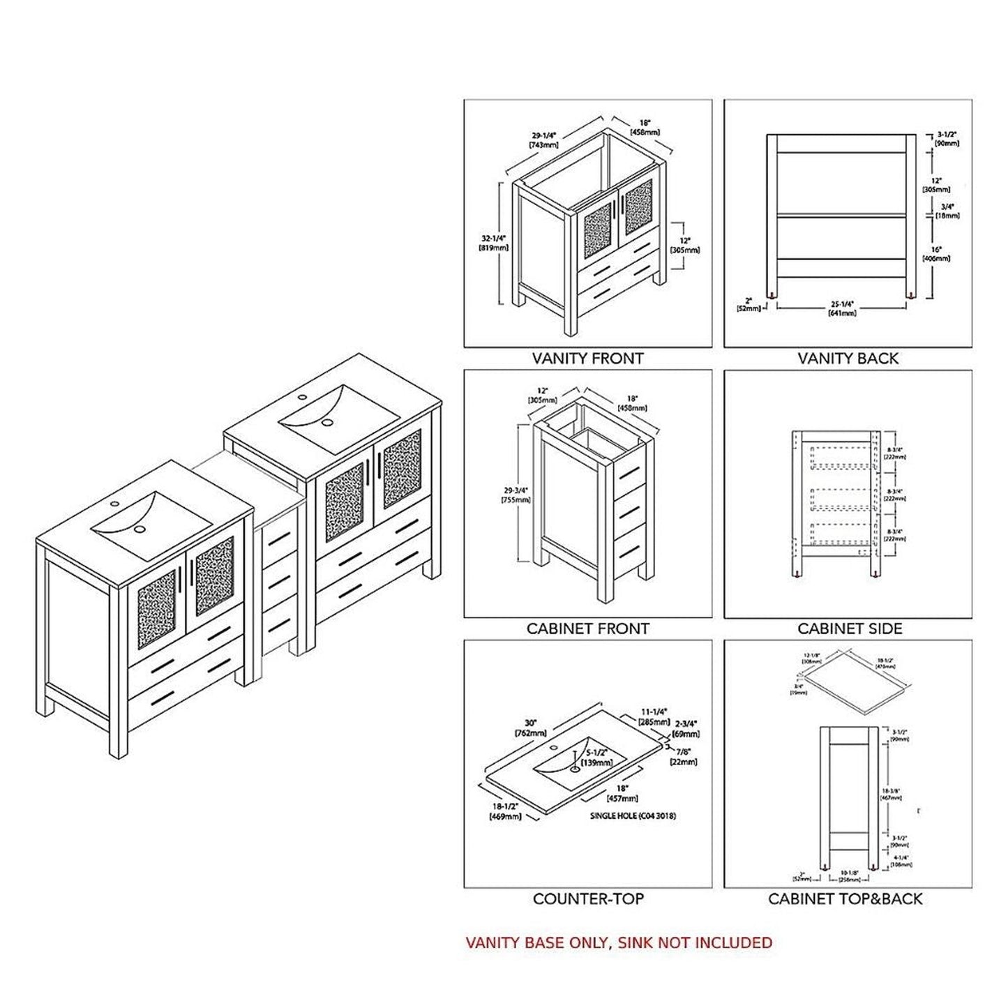 Blossom Sydney 72" White Freestanding Vanity Base