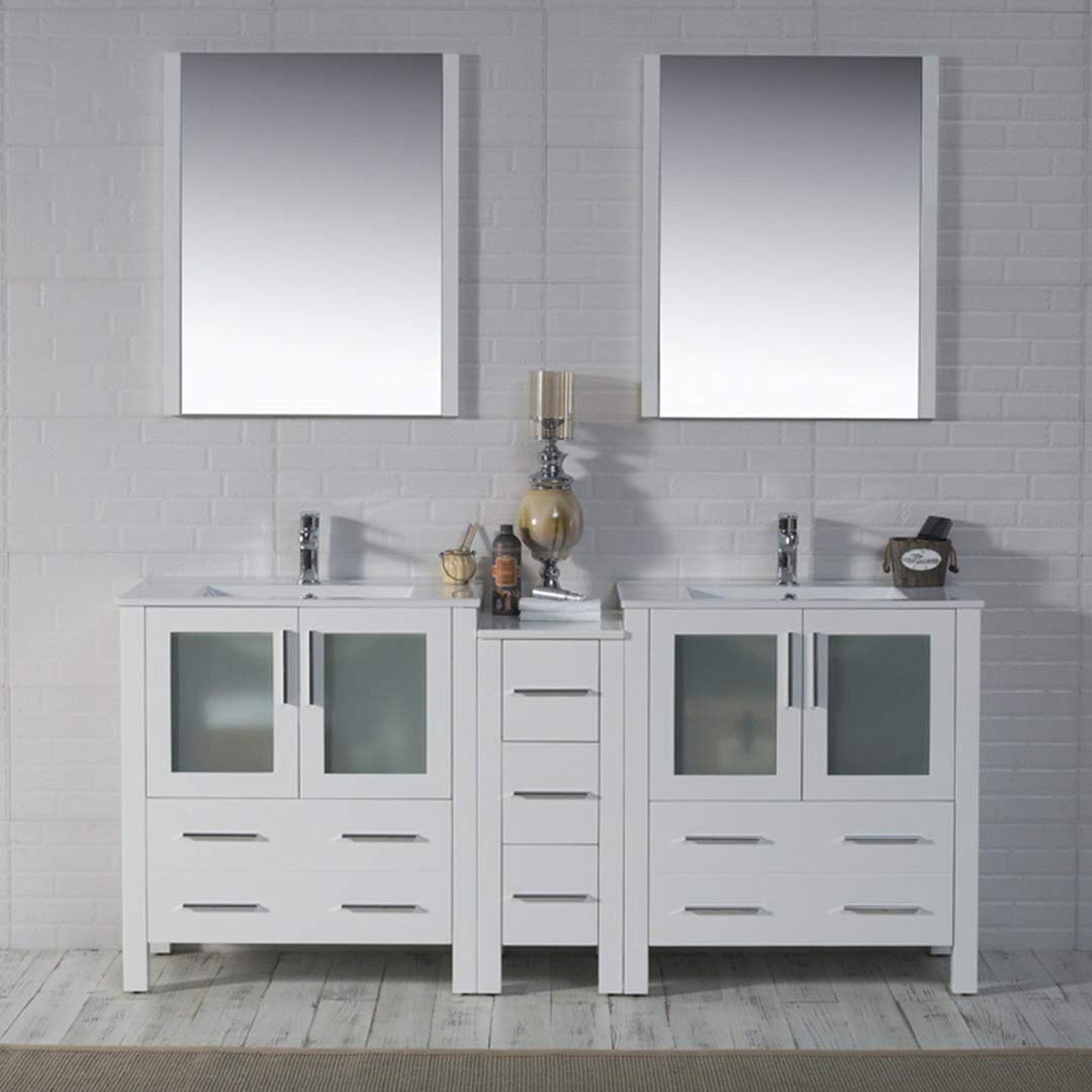 Blossom Sydney 72 White Freestanding Vanity Set With Ceramic Top, Integrated Single Sink and Mirror