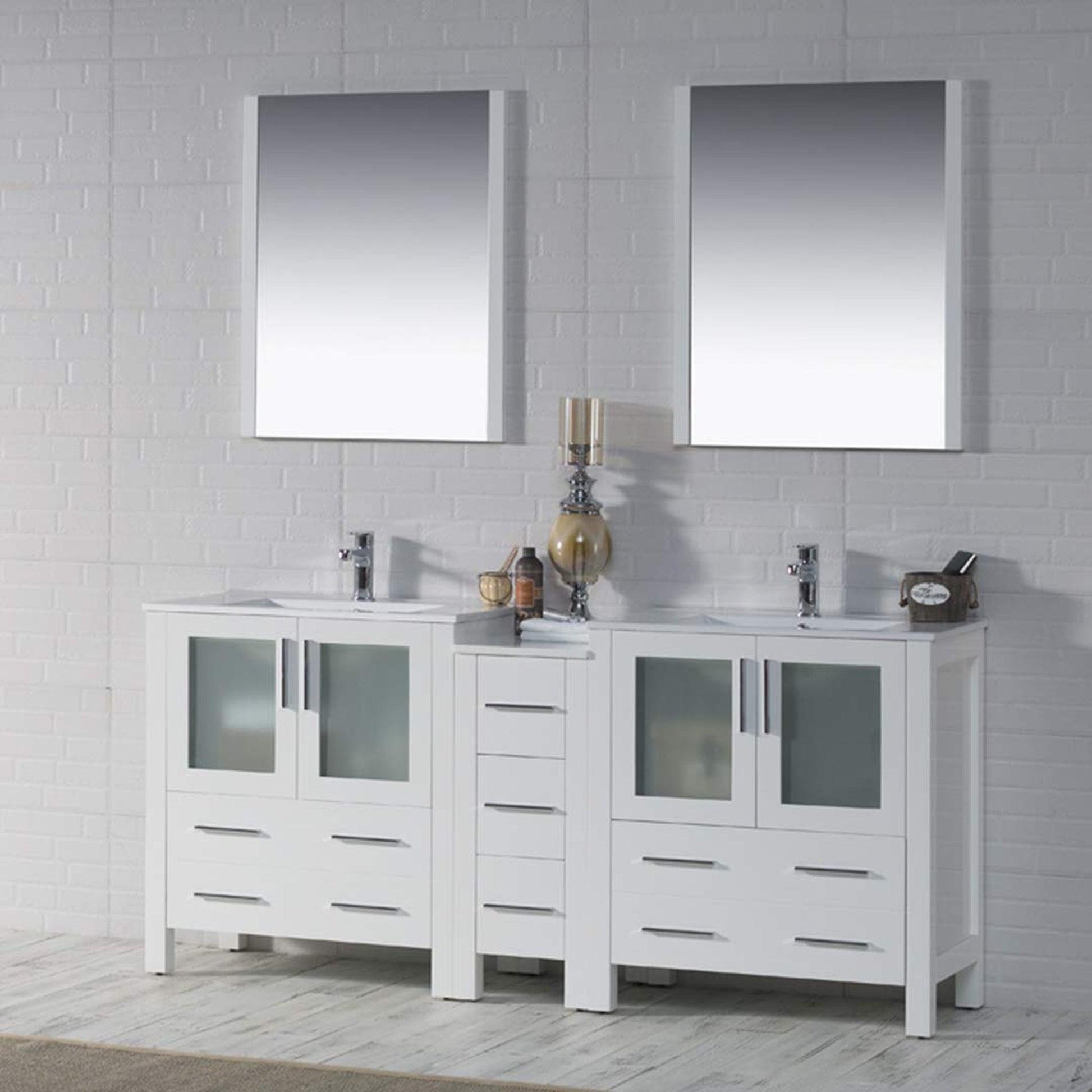 Blossom Sydney 72 White Freestanding Vanity Set With Ceramic Top, Integrated Single Sink and Mirror