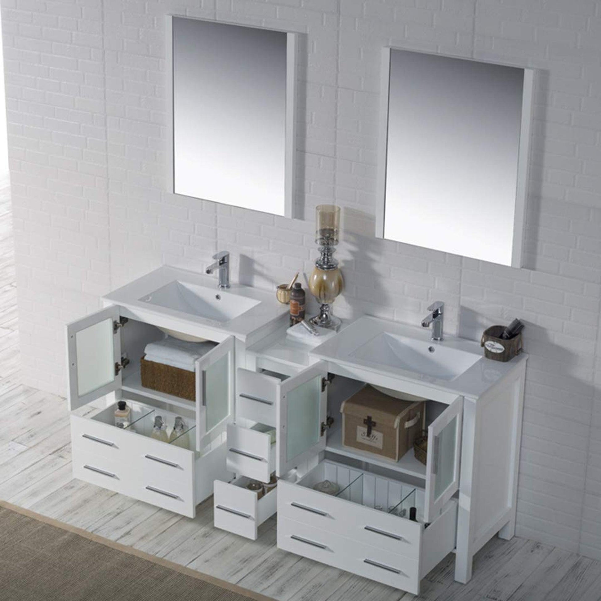 Blossom Sydney 72 White Freestanding Vanity Set With Ceramic Top, Integrated Single Sink and Mirror