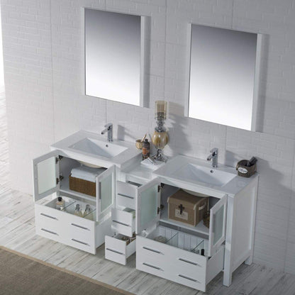 Blossom Sydney 72 White Freestanding Vanity Set With Ceramic Top, Integrated Single Sink and Mirror