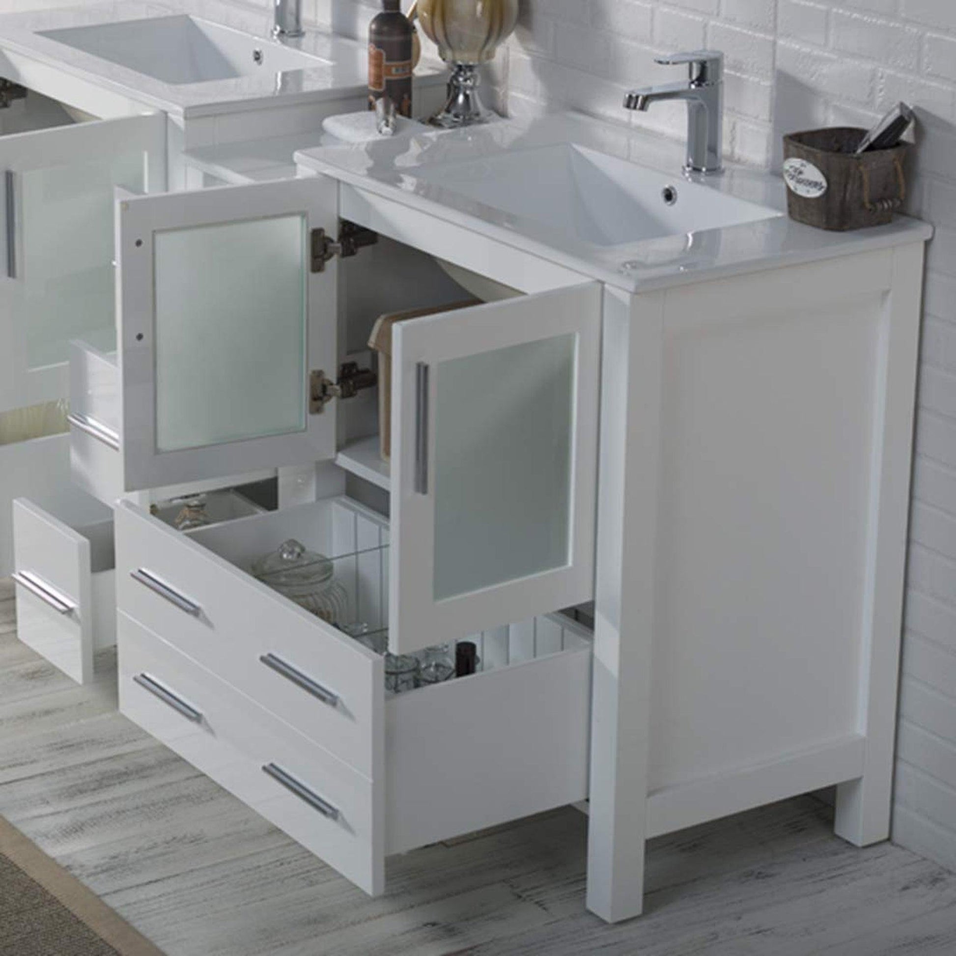 Blossom Sydney 72 White Freestanding Vanity Set With Ceramic Top, Integrated Single Sink and Mirror