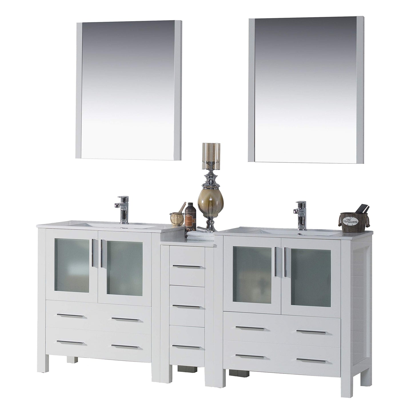 Blossom Sydney 72 White Freestanding Vanity Set With Ceramic Top, Integrated Single Sink and Mirror