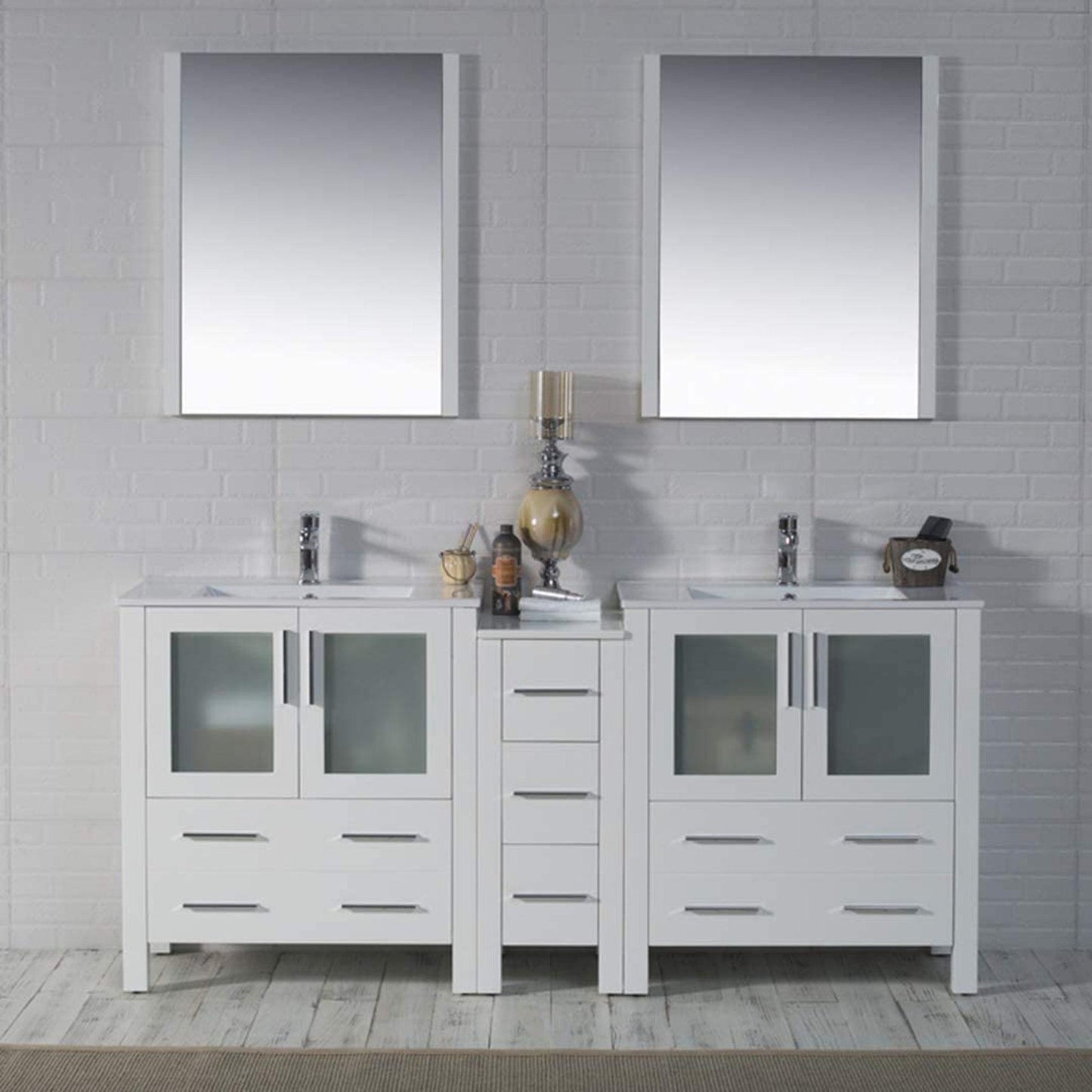 Blossom Sydney 72 White Freestanding Vanity Set With Ceramic Top and Integrated Single Sink