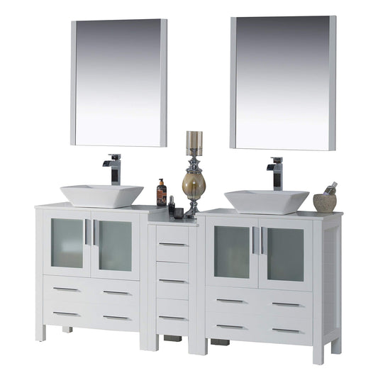 Blossom Sydney 72 White Freestanding Vanity Set With Ceramic Vessel Single Sink and Mirror