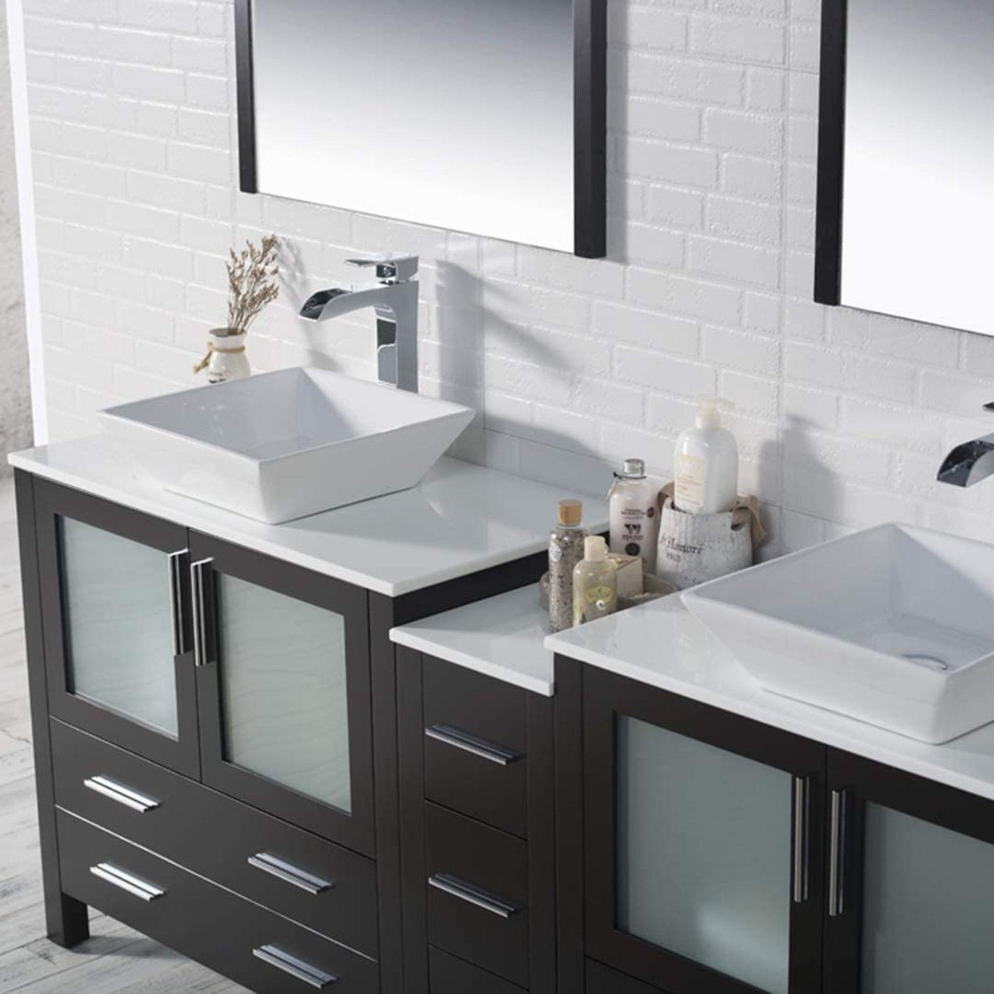 Blossom Sydney 84" Espresso Freestanding Vanity Set With Ceramic Double Vessel Sinks