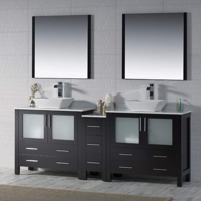 Blossom Sydney 84" Espresso Freestanding Vanity Set With Ceramic Double Vessel Sinks and Mirror