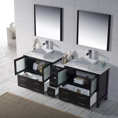 Blossom Sydney 84" Espresso Freestanding Vanity Set With Ceramic Double Vessel Sinks and Mirror