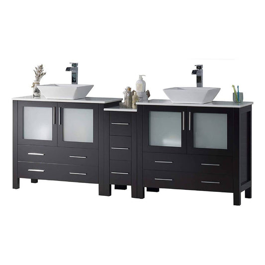 Blossom Sydney 84" Espresso Freestanding Vanity Set With Ceramic Double Vessel Sinks