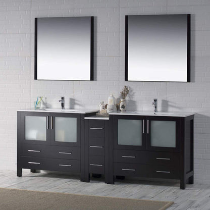 Blossom Sydney 84" Espresso Freestanding Vanity Set With Ceramic Top and Integrated Double Sinks