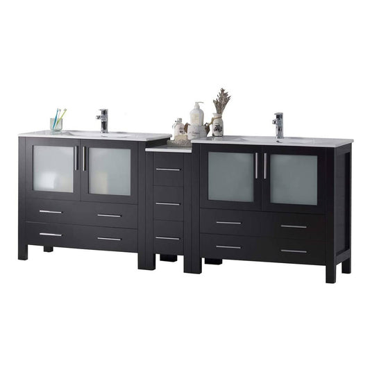 Blossom Sydney 84" Espresso Freestanding Vanity Set With Ceramic Top and Integrated Double Sinks