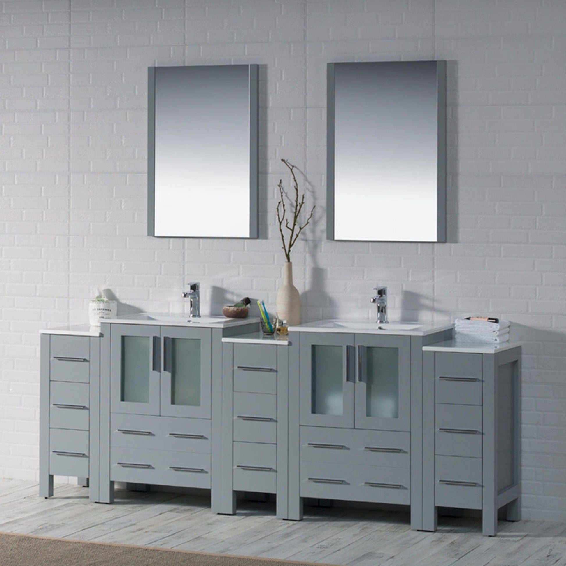 Blossom Sydney 84" Metal Gray Freestanding Vanity Base With Side Cabinet