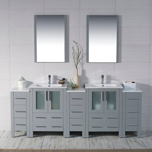 Blossom Sydney 84" Metal Gray Freestanding Vanity Base With Side Cabinet