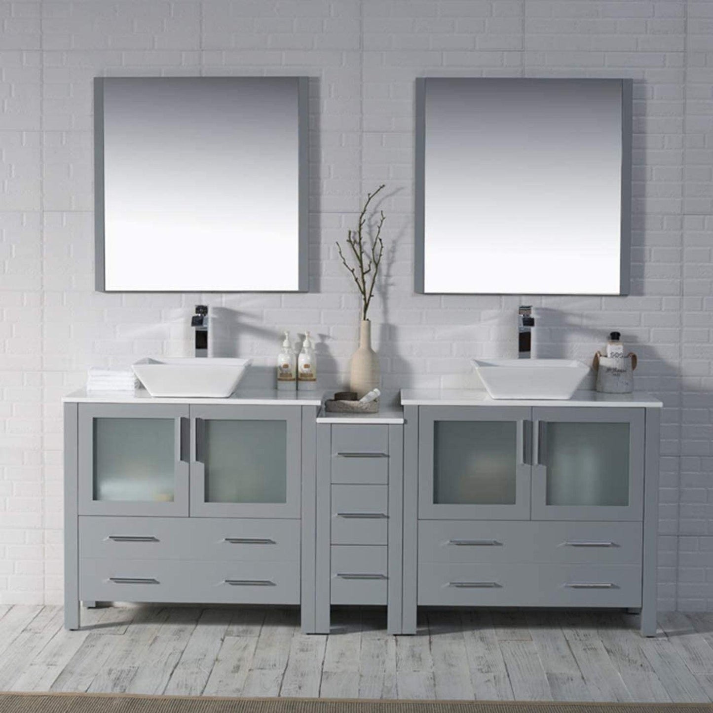 Blossom Sydney 84" Metal Gray Freestanding Vanity Set With Ceramic Double Vessel Sinks