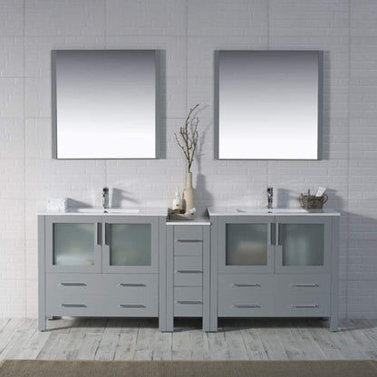 Blossom Sydney 84" Metal Gray Freestanding Vanity Set With Ceramic Top, Integrated Double Sinks and Mirror