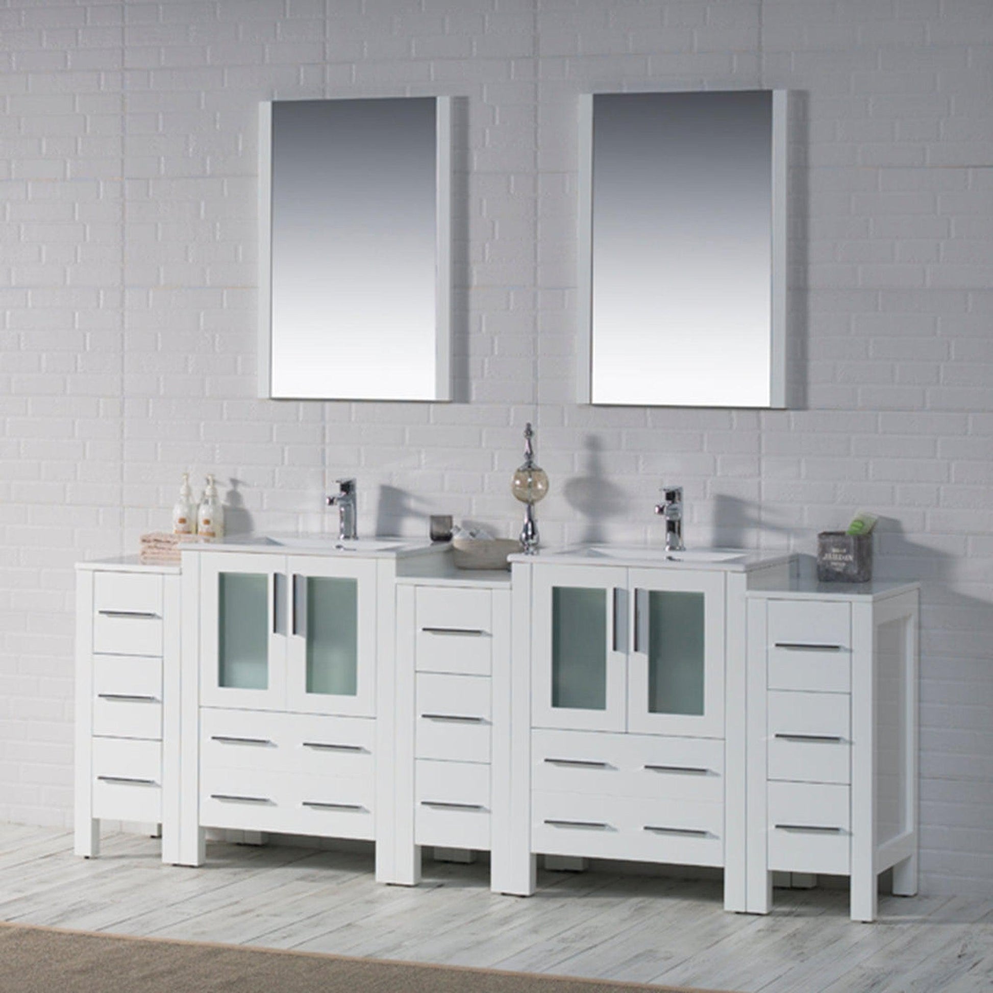 Blossom Sydney 84" White Freestanding Vanity Base With Side Cabinet