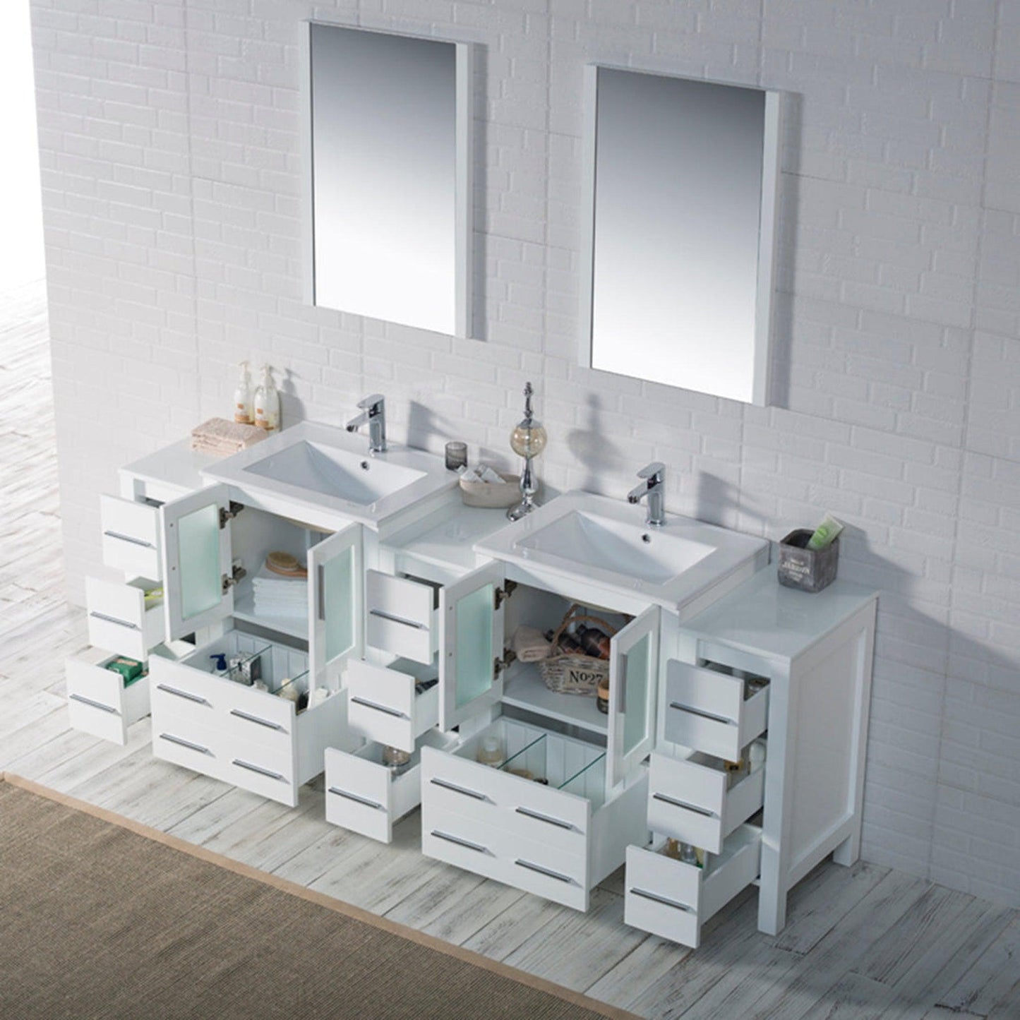 Blossom Sydney 84" White Freestanding Vanity Base With Side Cabinet