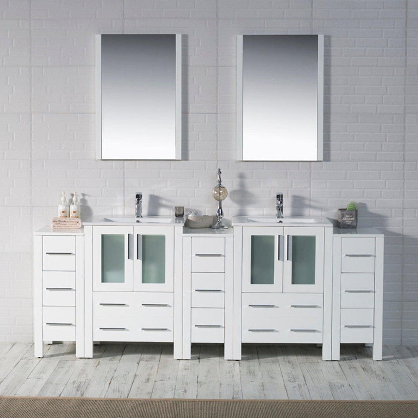 Blossom Sydney 84" White Freestanding Vanity Base With Side Cabinet