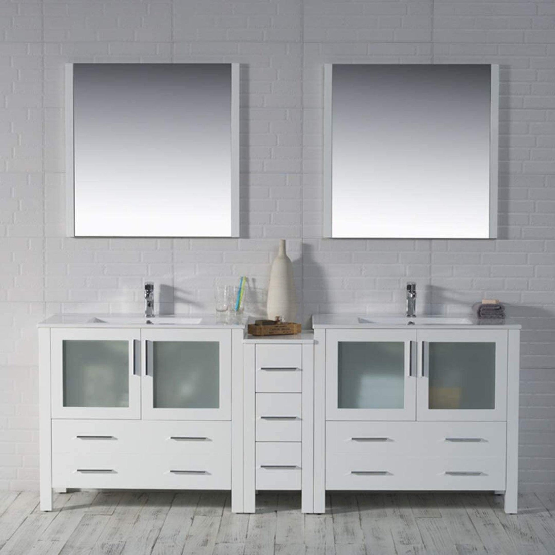 Blossom Sydney 84" White Freestanding Vanity Set With Ceramic Top and Integrated Double Sinks