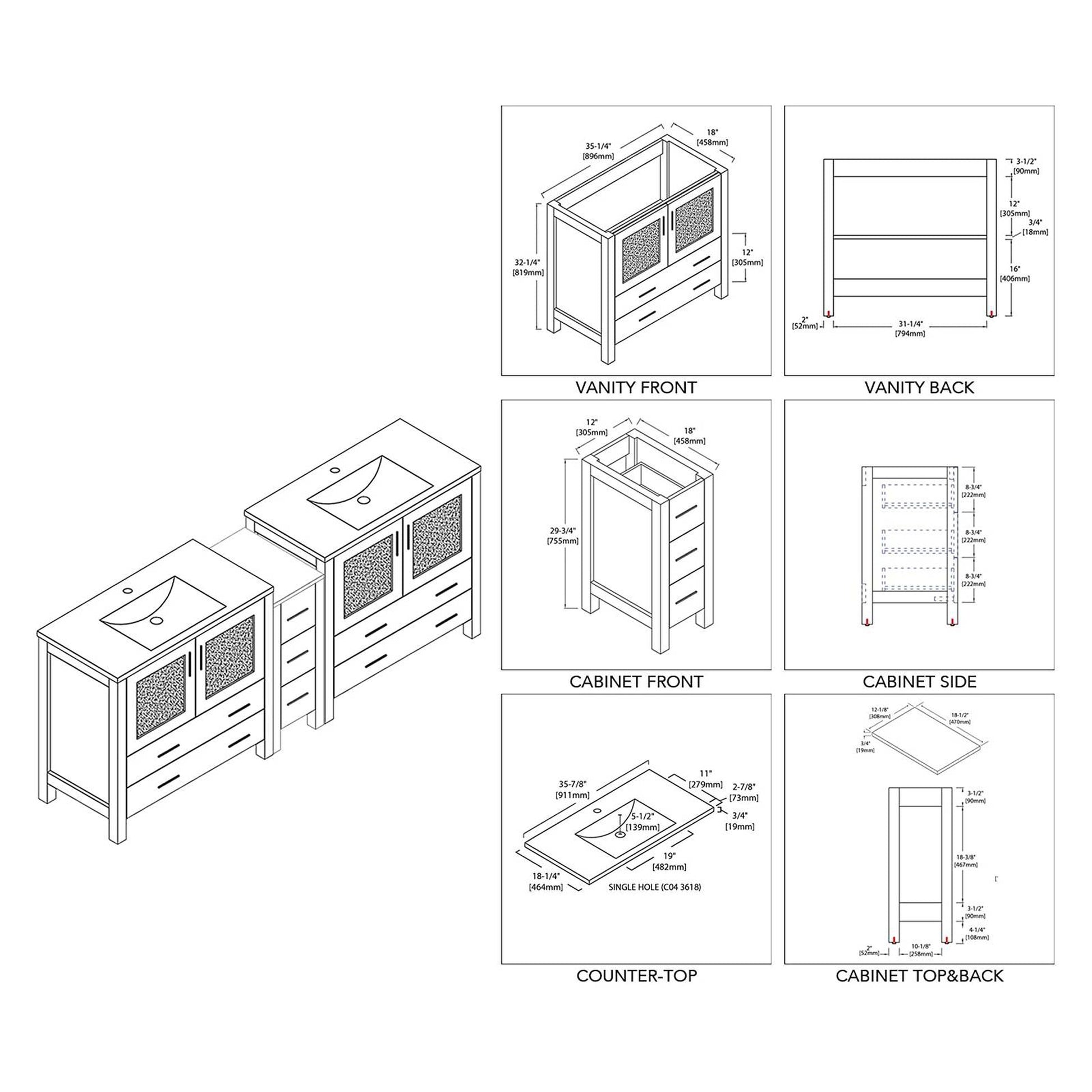 Blossom Sydney 84" White Freestanding Vanity Set With Ceramic Top and Integrated Double Sinks