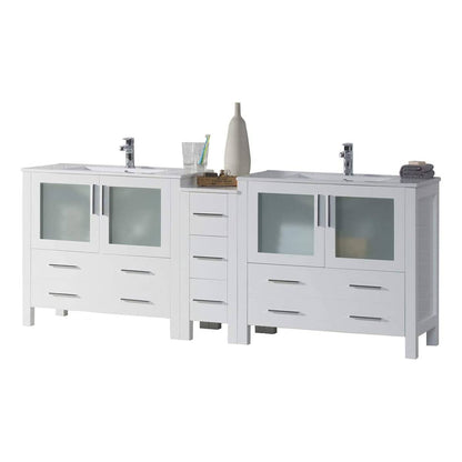 Blossom Sydney 84" White Freestanding Vanity Set With Ceramic Top and Integrated Double Sinks