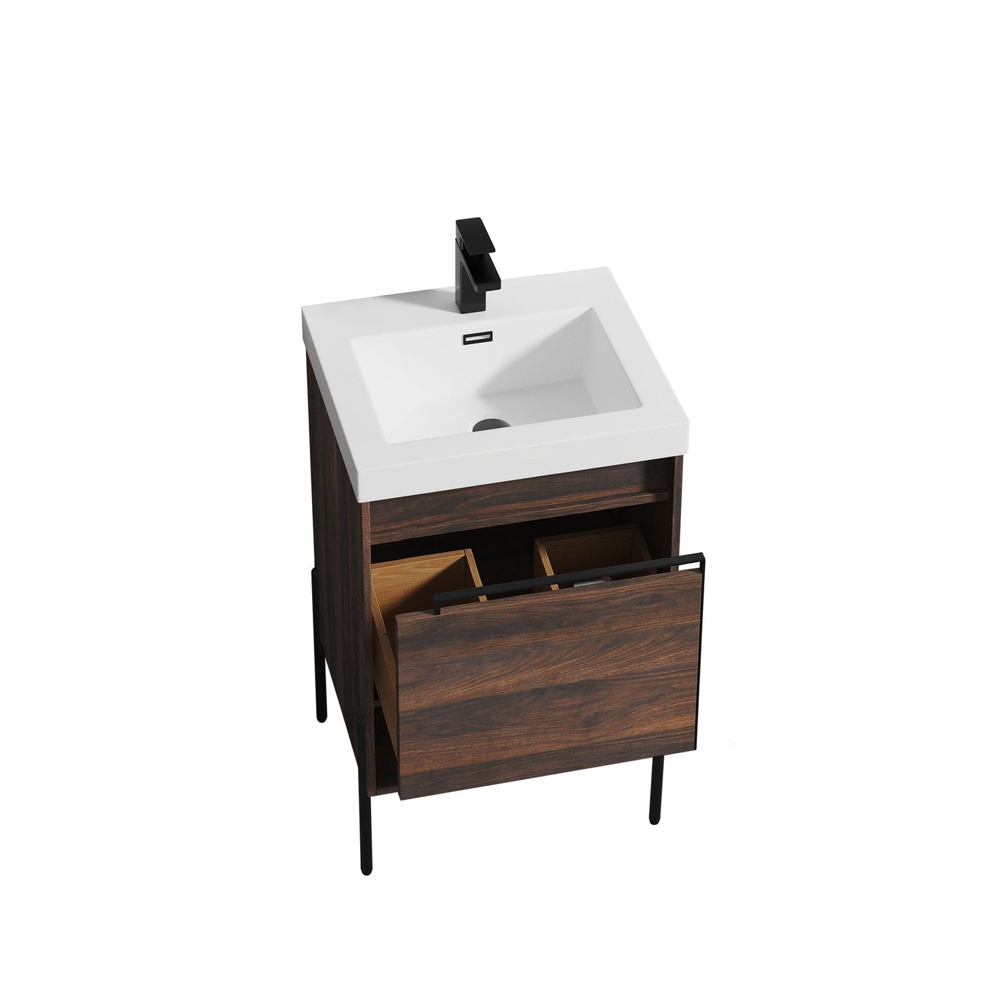 Blossom Turin 20" 1-Drawer Cali Walnut Freestanding Single Vanity Base With Open Shelf, Handle and Legs