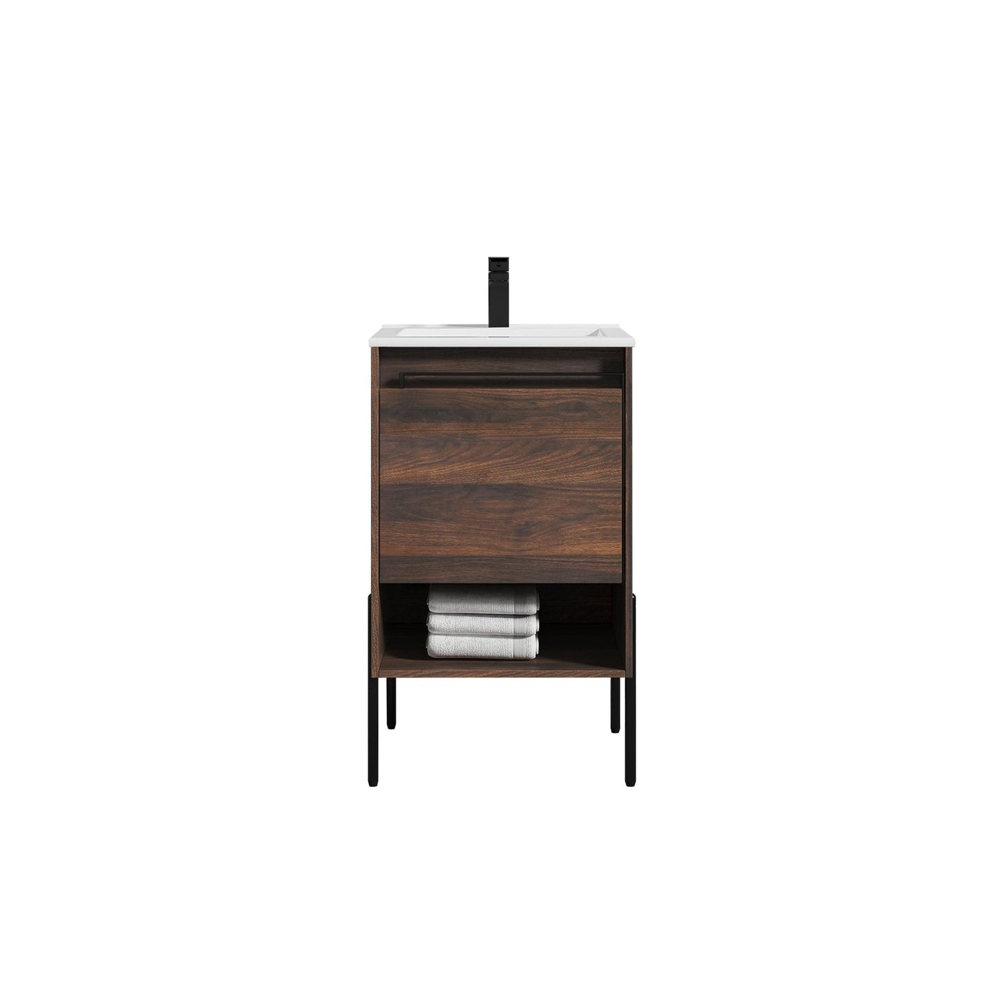 Blossom Turin 20" 1-Drawer Cali Walnut Freestanding Single Vanity Base With Open Shelf, Handle and Legs