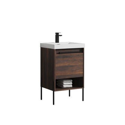 Blossom Turin 20" 1-Drawer Cali Walnut Freestanding Single Vanity Base With Open Shelf, Handle and Legs