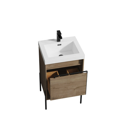 Blossom Turin 20" 1-Drawer Classic Oak Freestanding Single Vanity Base With Open Shelf, Handle and Legs