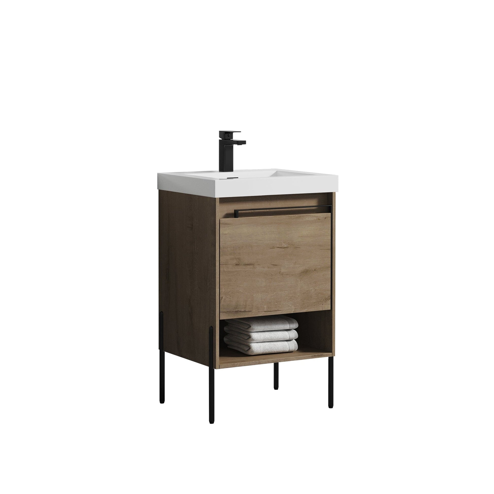 Blossom Turin 20" 1-Drawer Classic Oak Freestanding Single Vanity Base With Open Shelf, Handle and Legs