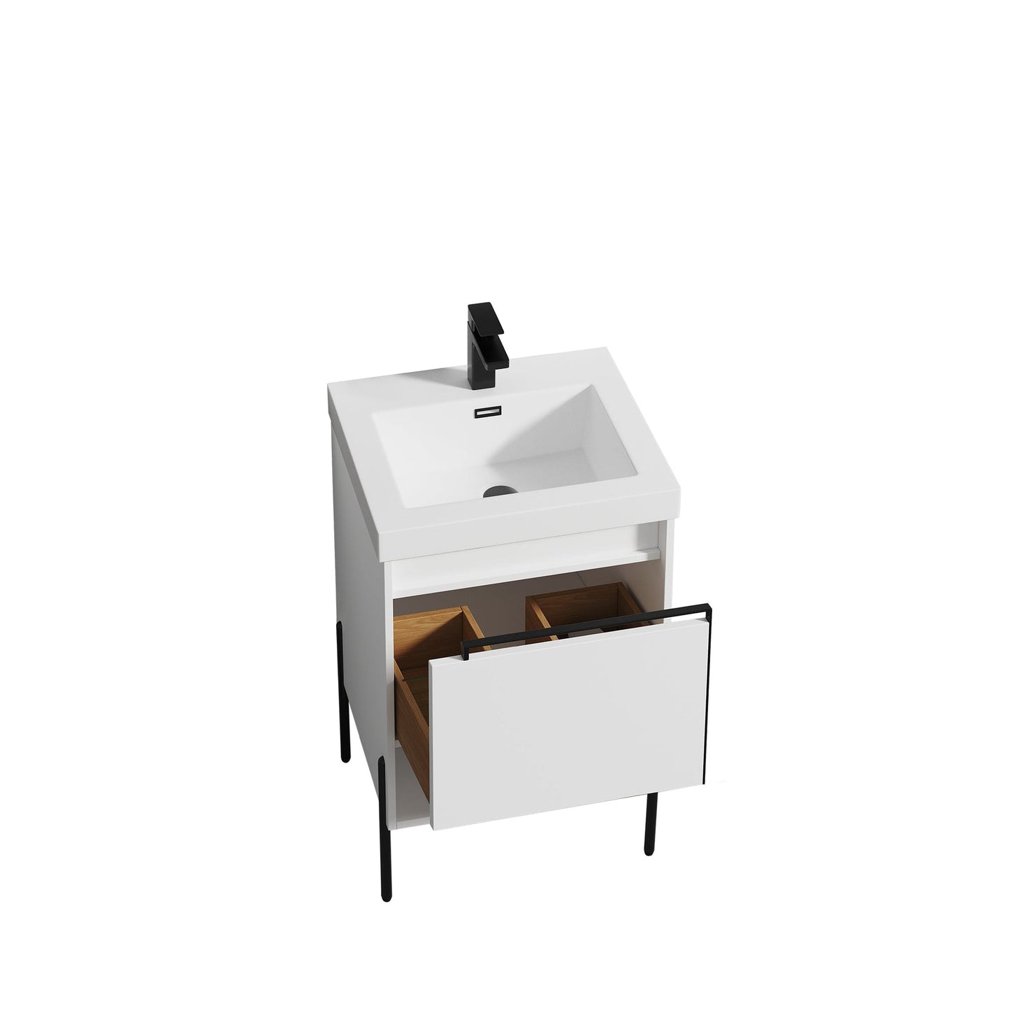 Blossom Turin 20" 1-Drawer Matte White Freestanding Single Vanity Base With Open Shelf, Handle and Legs