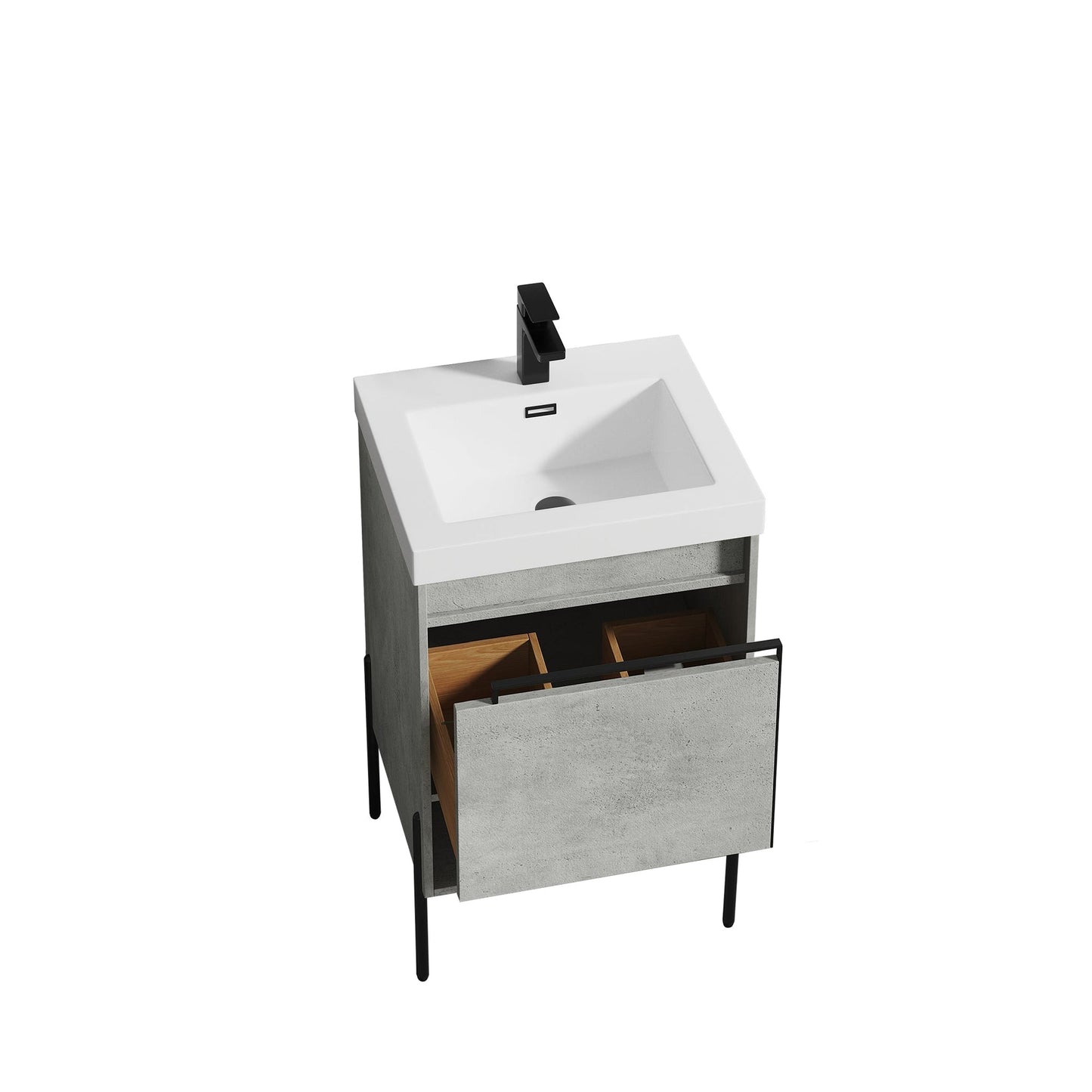 Blossom Turin 20" 1-Drawer Plain Cement Freestanding Single Vanity Base With Open Shelf, Handle and Legs