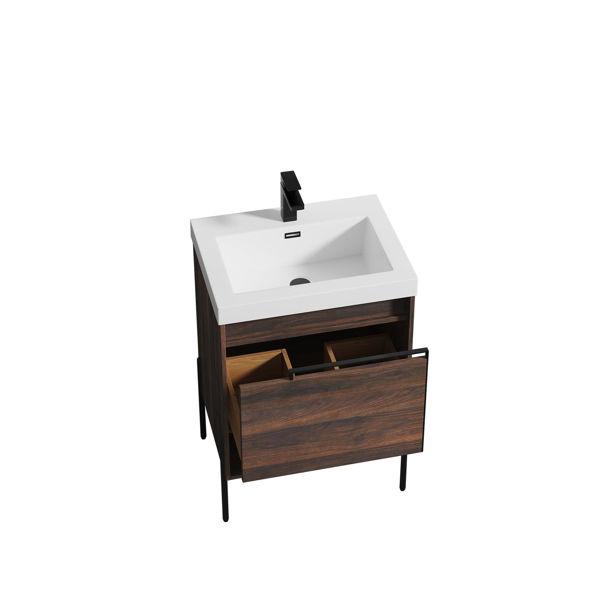 Blossom Turin 24" 1-Drawer Cali Walnut Freestanding Single Vanity Base With Open Shelf, Handle and Legs