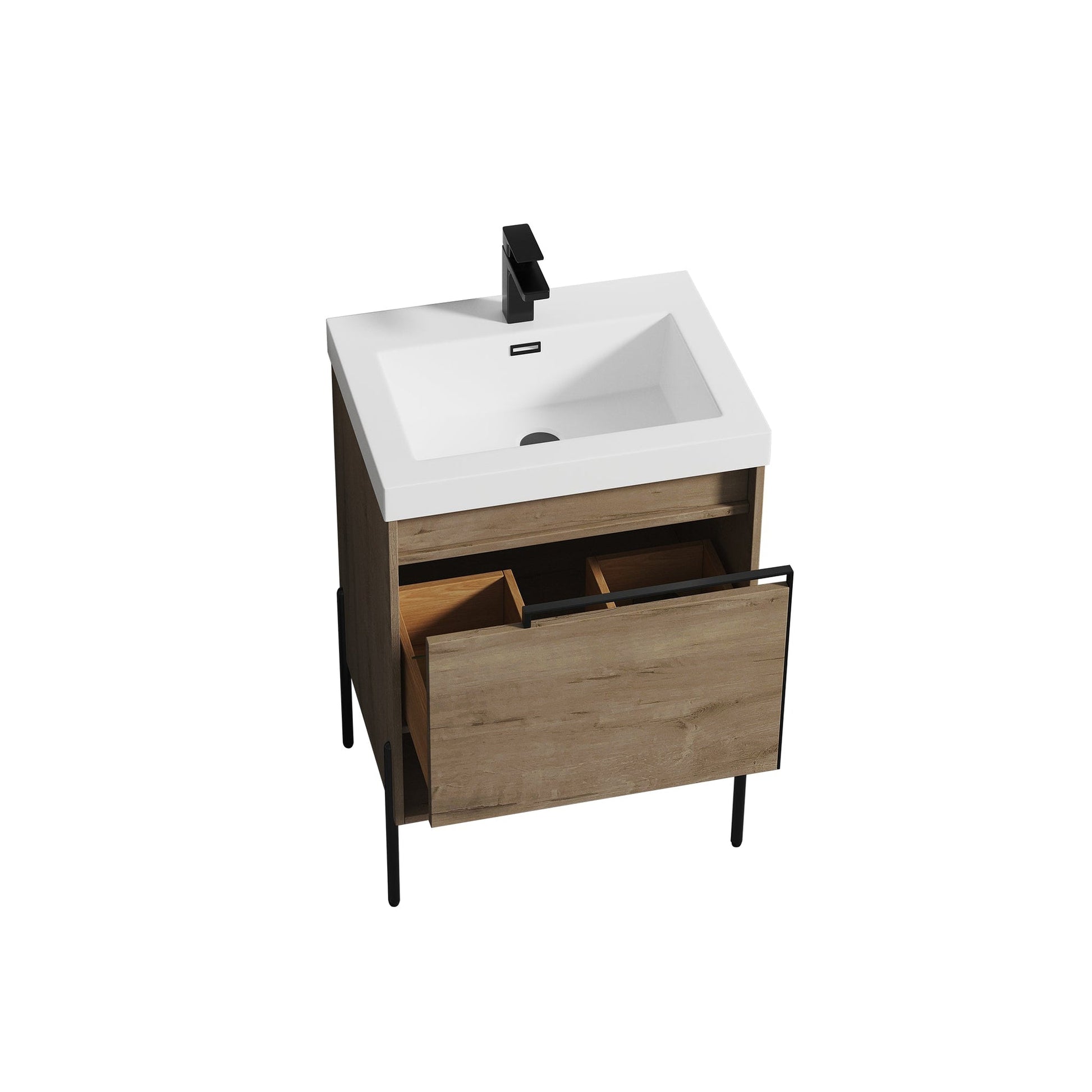 Blossom Turin 24" 1-Drawer Classic Oak Freestanding Single Vanity Base With Open Shelf, Handle and Legs