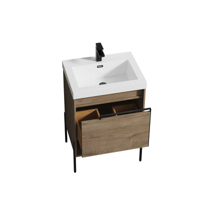 Blossom Turin 24" 1-Drawer Classic Oak Freestanding Single Vanity Base With Open Shelf, Handle and Legs